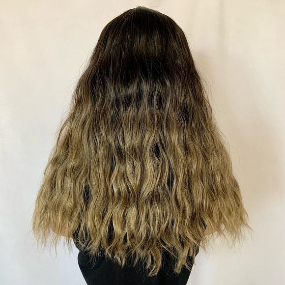 Effortless Style 22” Ombre Golden Brown/Black Synthetic Wig with Bangs - Picture 10 of 10